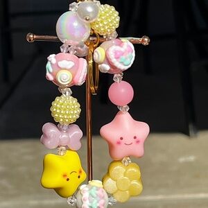 Colorful Star, Handmade Resin and Glow beaded Keychain/ wristlet / phone strap